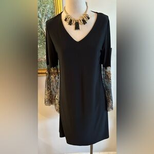 MSK excellent condition black cocktail dress embroidered sleeves size M